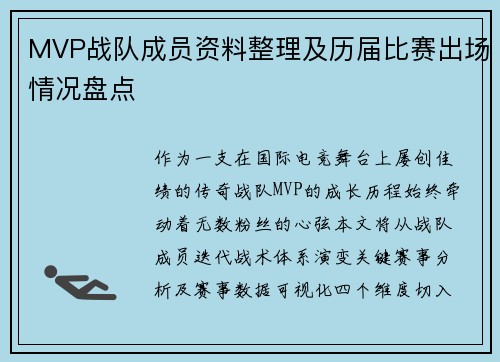 MVP战队成员资料整理及历届比赛出场情况盘点